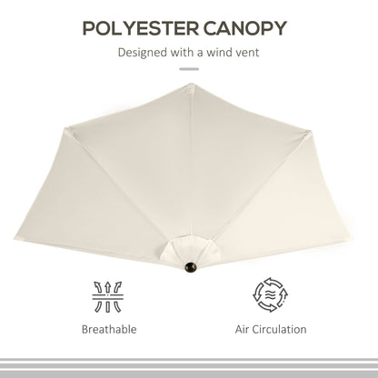 Outsunny 3m Half Parasol Wall Mounted Space Saving Balcony Garden Umbrella With Crank Handle Cream