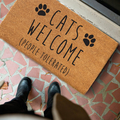 Cats Welcome Doormat Outdoor 30x17 Inch Durable Coco Fiber Dirt Trapping Porch Decor For Cat Lovers