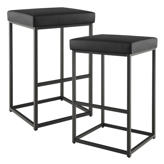 76 Cm Barstools Set Of 2 PU Leather Cover With Footrest Black Ideal For Home Kitchens