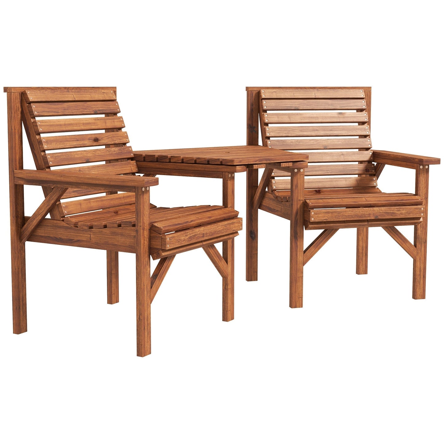 Outsunny Wooden Garden Love Seat With Coffee Table And Umbrella Hole Tan Brown Outdoor Patio Set