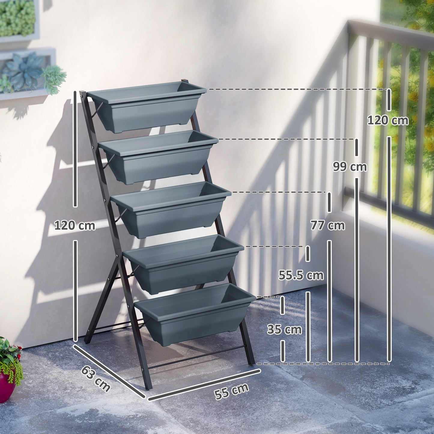 Outsunny 5 Tier Raised Garden Bed With Vertical Ladder 5 Removable Boxes Drainage Holes SpaceSaving For Patios