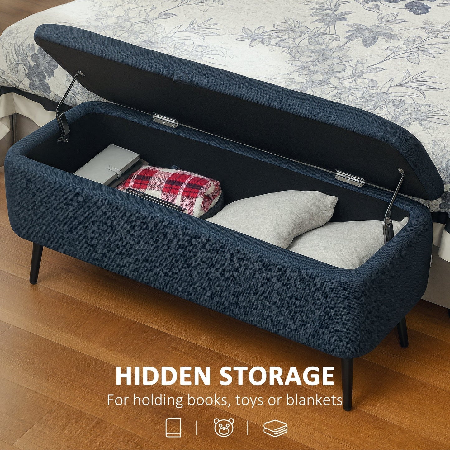 HOMCOM Linen Look Storage Ottoman 92cm By 31cm For Living Room Padded Lid
