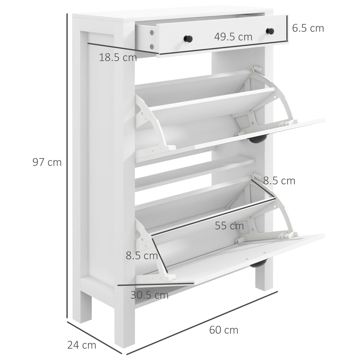 HOMCOM Narrow Shoe Cabinet With 2 Flip Drawers