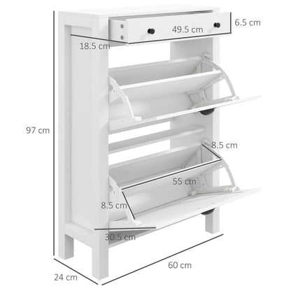 HOMCOM Narrow Shoe Cabinet With 2 Flip Drawers