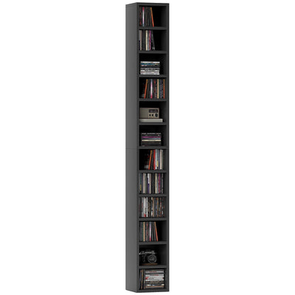 HOMCOM 204 CD Storage Tower Tall Narrow Media Organizer Anti Tip Design for Music Lovers