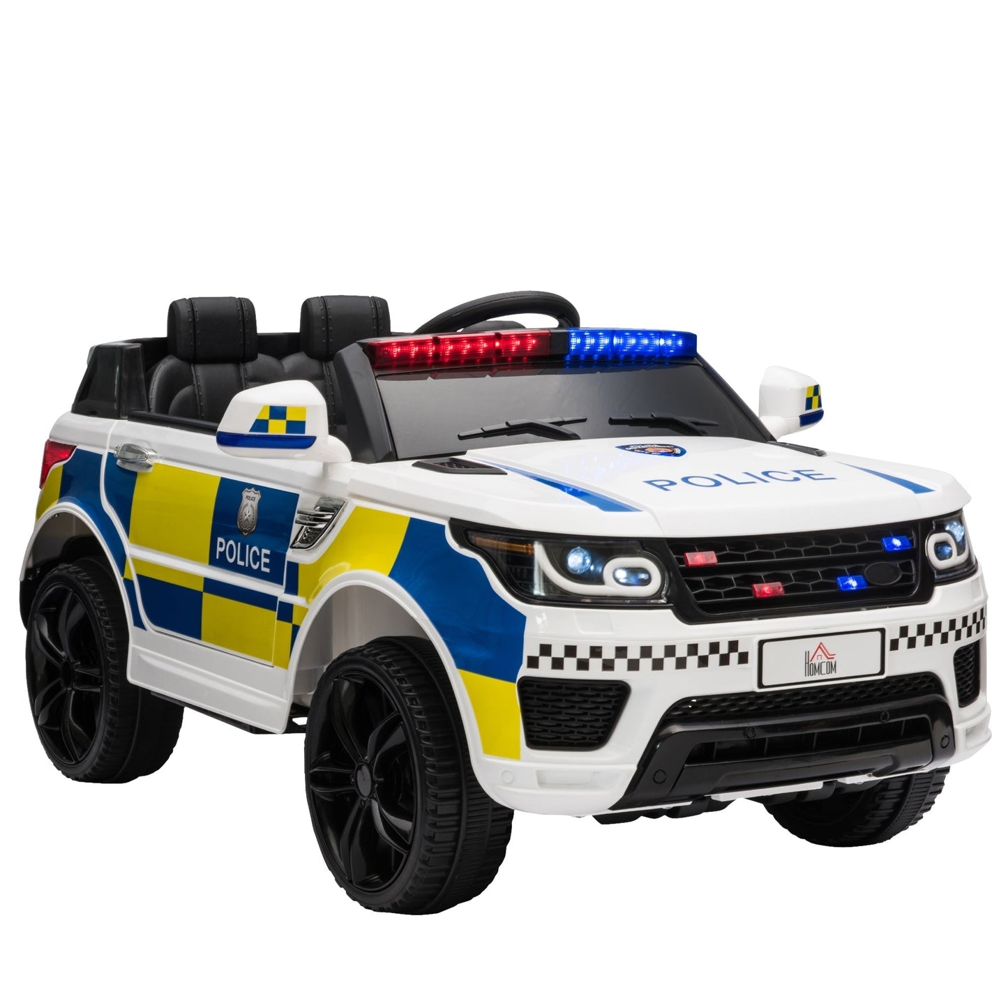 Homcom 12V Kids Electric Police Car With Remote Control 2 Motors Siren Lights For Ages 3 To 6 White