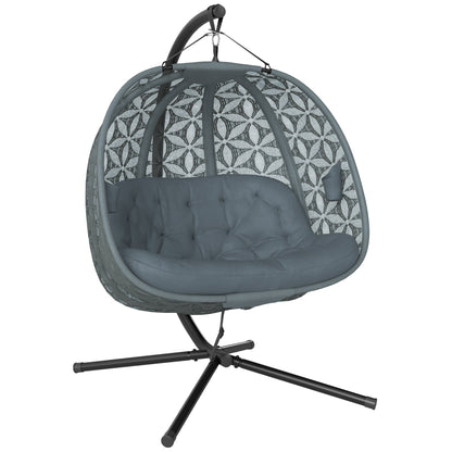 Outsunny Outdoor Double Hanging Chair With Cushion And Cup Holders For Patio Relaxation