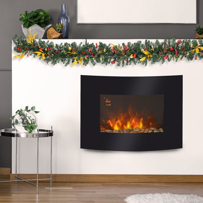 HOMCOM LED Wall Mounted Electric Fireplace With Curved Glass Dual Heat 7 Colour Lights Slimline 900 1800W For Homes