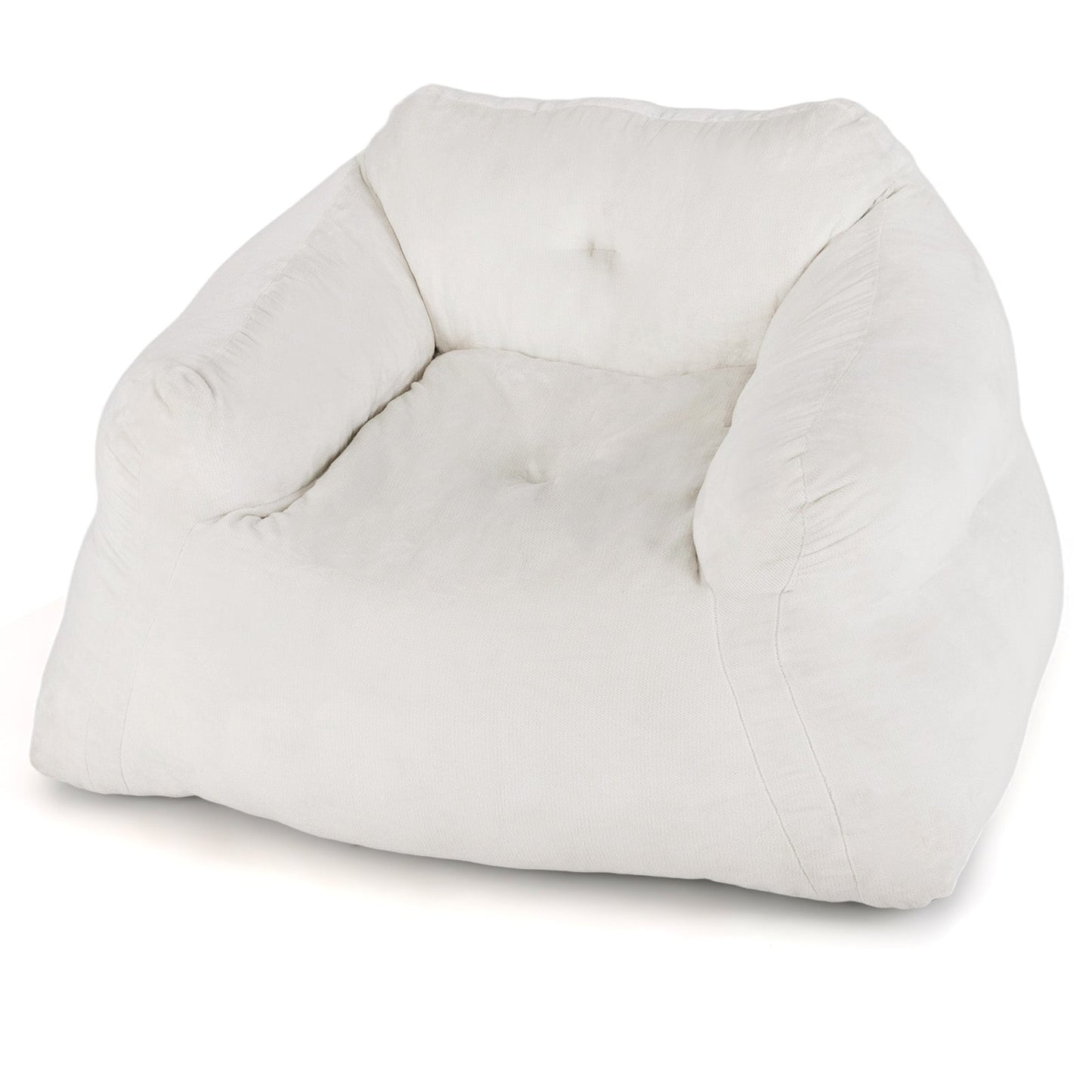 Bean Bag Chair With Velvet Cover And Non Slip Bottom In Beige For Bedroom Cozy Modern Seating