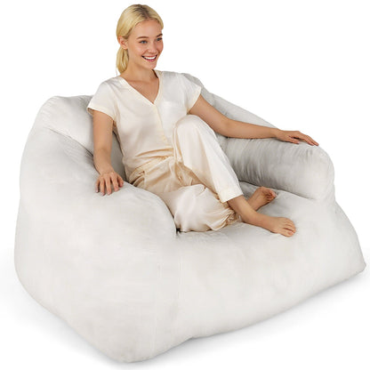 Bean Bag Chair With Velvet Cover And Non Slip Bottom In Beige For Bedroom Cozy Modern Seating