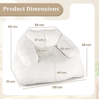 Bean Bag Chair With Velvet Cover And Non Slip Bottom In Beige For Bedroom Cozy Modern Seating