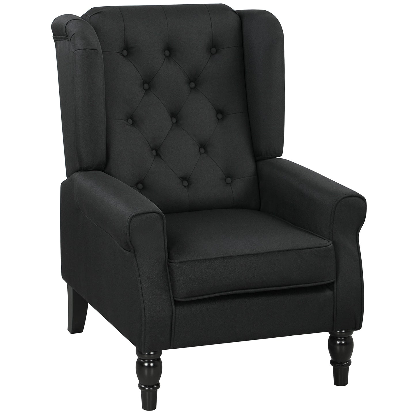 HOMCOM Retro Accent Chair Solid Wood Wingback Armchair With Button Tufting For Living Room And Bedroom