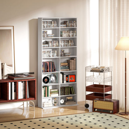 HOMCOM 640 CD Storage Tower White Durable 14 Adjustable Shelves Anti Tip Design For Home Media Organization