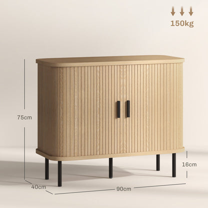 HOMCOM Mid Century Modern Sideboard Cabinet With Slatted Tambour Doors Ideal For Small Kitchens Oak Tone