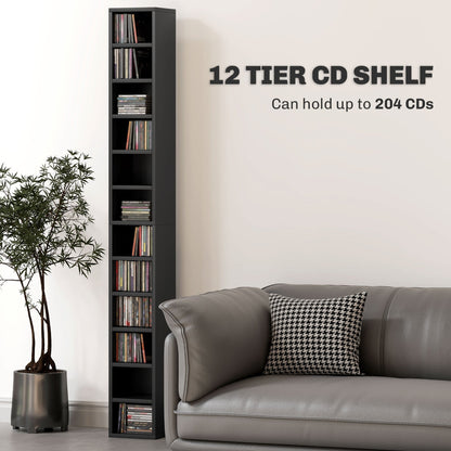 HOMCOM 204 CD Storage Tower Tall Narrow Media Organizer Anti Tip Design for Music Lovers