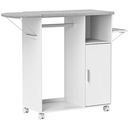 HOMCOM Rolling Ironing Board Cabinet Foldable Top With Storage And Wheels For Small Spaces
