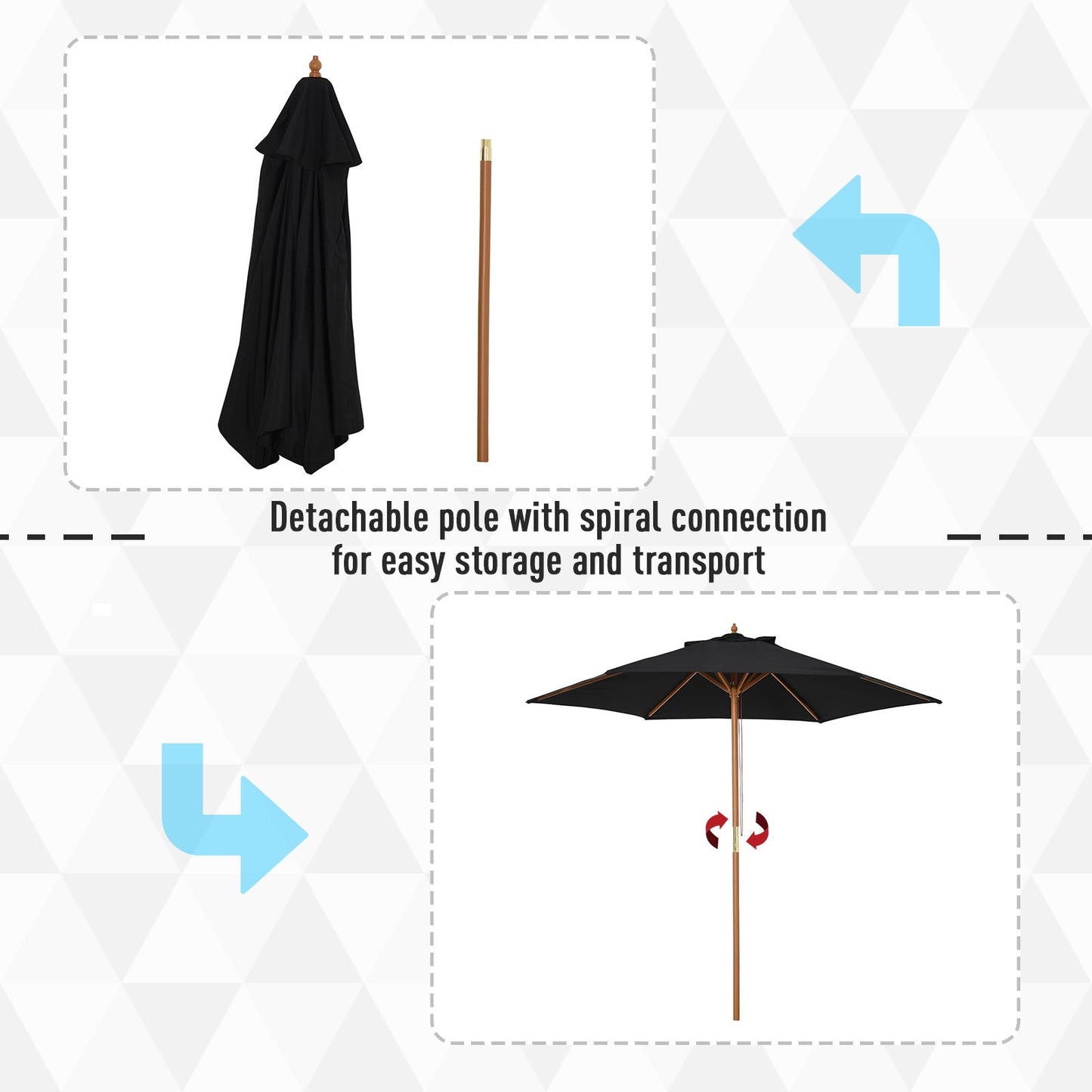 Outsunny Wooden Garden Umbrella Sun Shade With Top Vents Bamboo Ribs And Sturdy Wood Pole For Outdoor Spaces Black