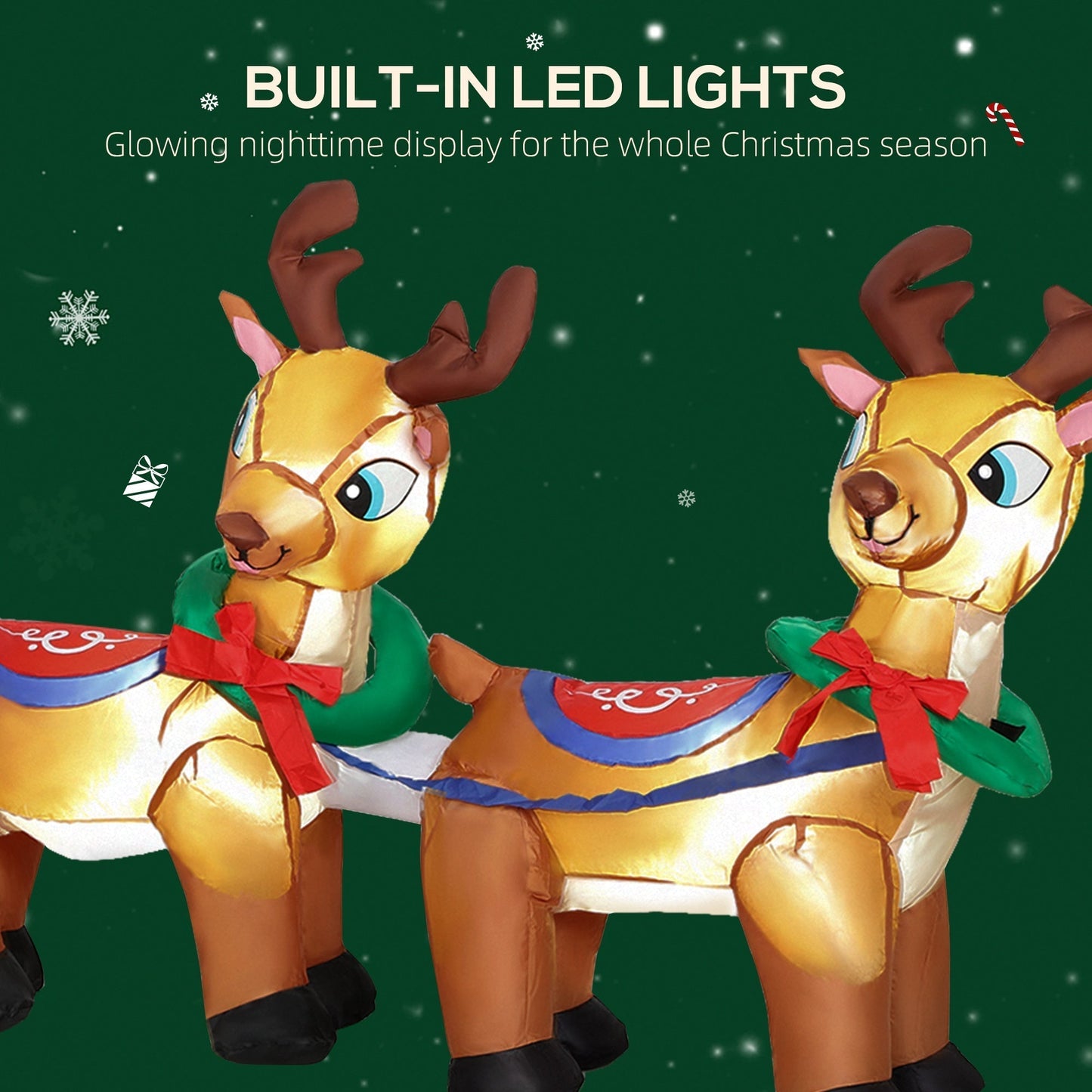 Outsunny 7.9ft Christmas Inflatable Santa On Sleigh With Two Reindeer LED Outdoor Garden Decor For Holiday Homeowners
