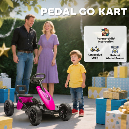 AIYAPLAY Pedal Go Kart for Kids 2 to 5 with Silent EVA Wheels and Sturdy Metal Frame Pink