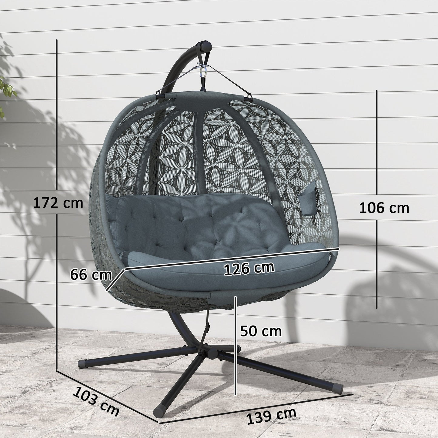 Outsunny Outdoor Double Hanging Chair With Cushion And Cup Holders For Patio Relaxation
