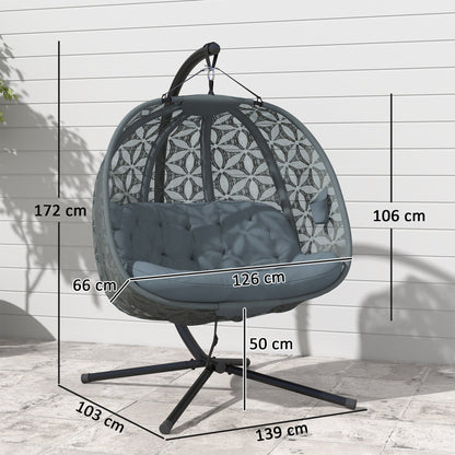 Outsunny Outdoor Double Hanging Chair With Cushion And Cup Holders For Patio Relaxation