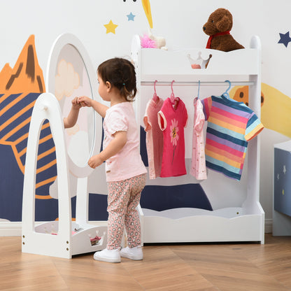 HOMCOM Kids Clothes Rail And Mirror Set With 360 Rotating Full Length Mirror And Hanging Rack