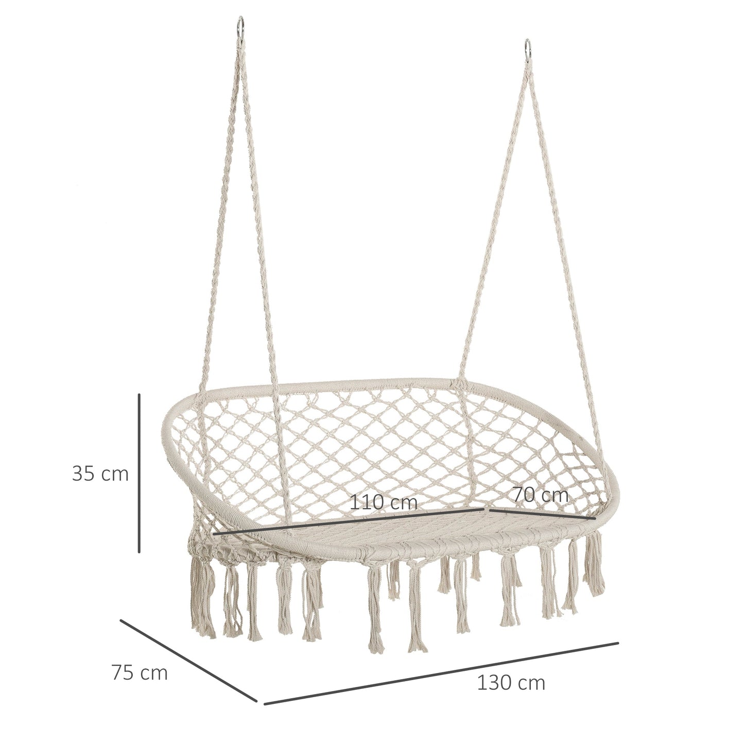 Outsunny Hanging Hammock Chair Cotton Rope With Metal Frame Large Macrame Seat For Patio Garden Lovers Cream