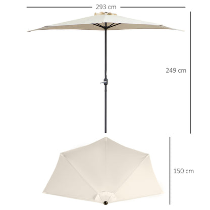 Outsunny 3m Half Parasol Wall Mounted Space Saving Balcony Garden Umbrella With Crank Handle Cream