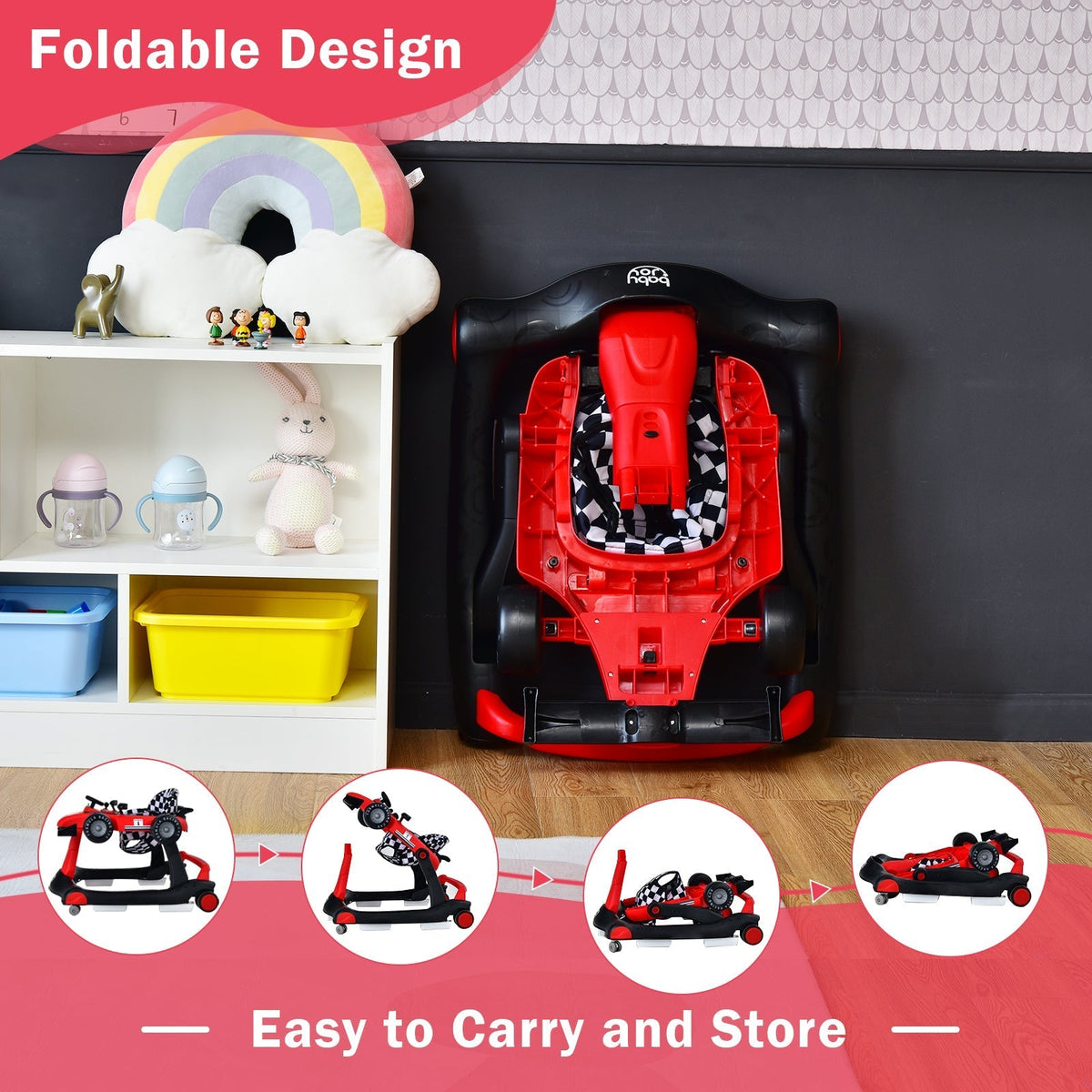4 In 1 Baby Push Walker With Adjustable Height And Speed Red