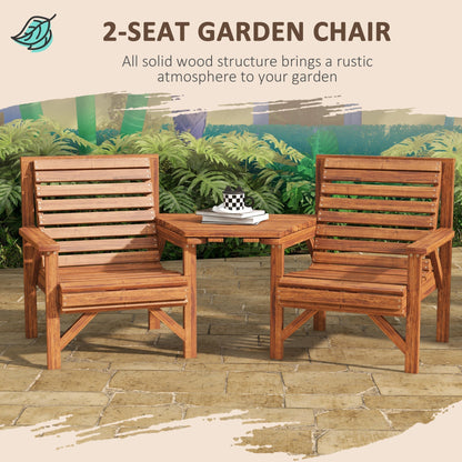 Outsunny Wooden Garden Love Seat With Coffee Table And Umbrella Hole Tan Brown Outdoor Patio Set
