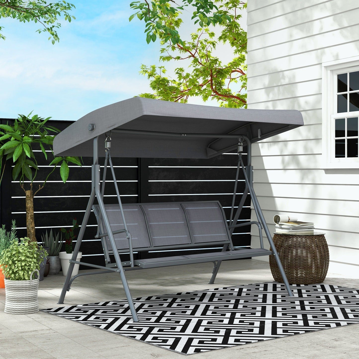 Outsunny 3 Seater Garden Swing Chair With Canopy And Breathable Mesh Seat
