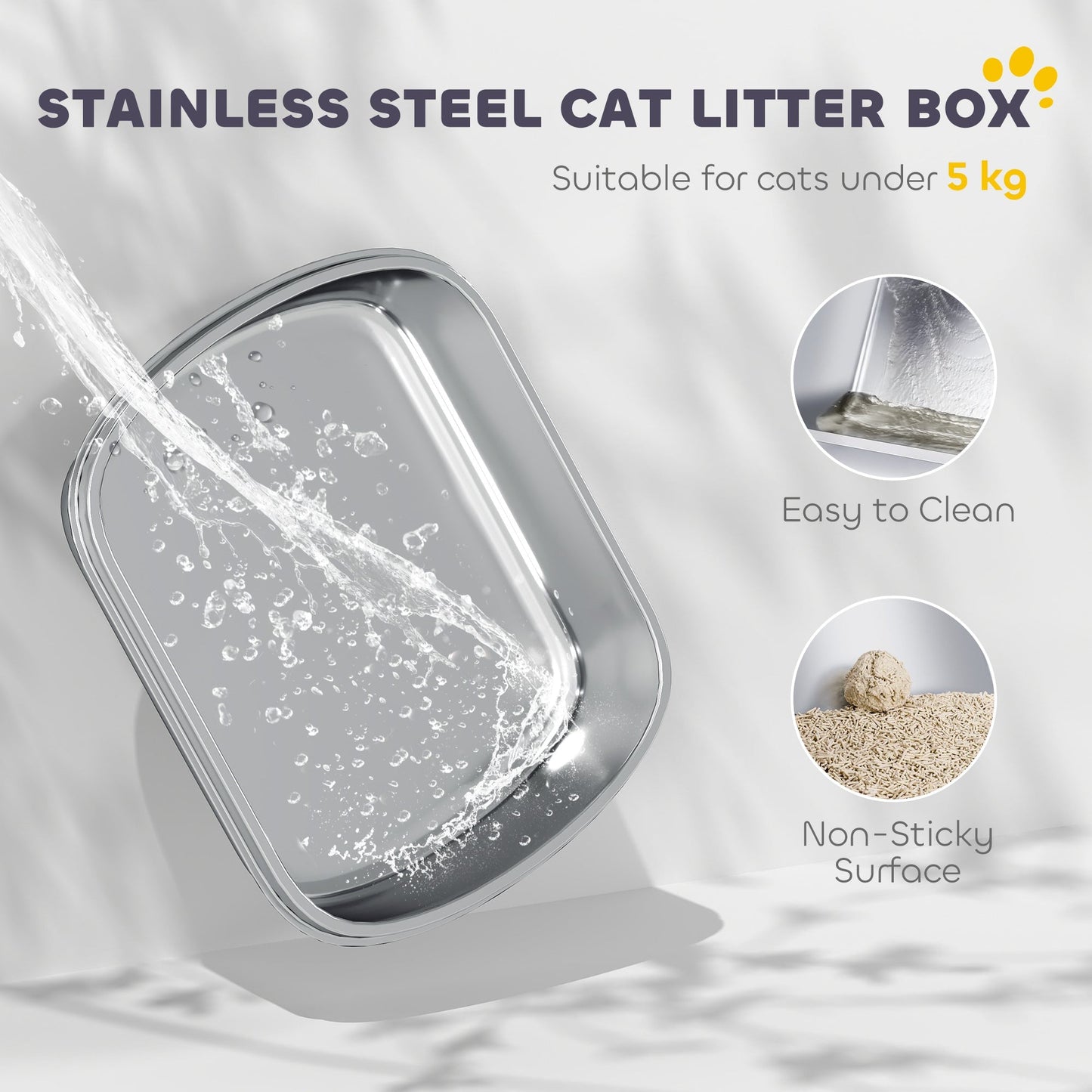 PawHut Stainless Steel Litter Box Enclosed With Front Entry Top Exit Odor Resistant For Cats