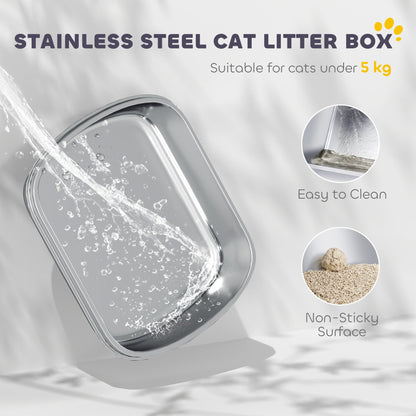 PawHut Stainless Steel Litter Box Enclosed With Front Entry Top Exit Odor Resistant For Cats