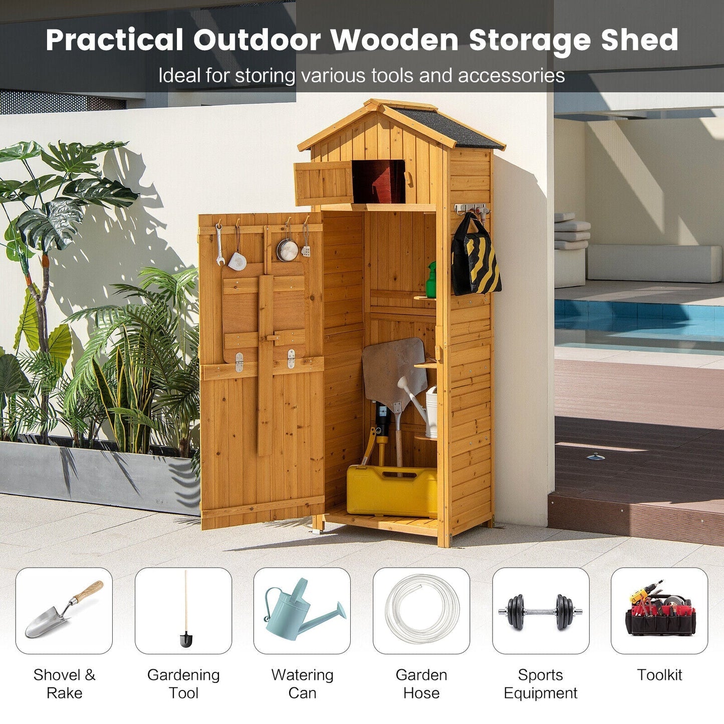 Durable Outdoor Storage Cabinet Tall 180.5cm With Lockable Doors And Foldable Table