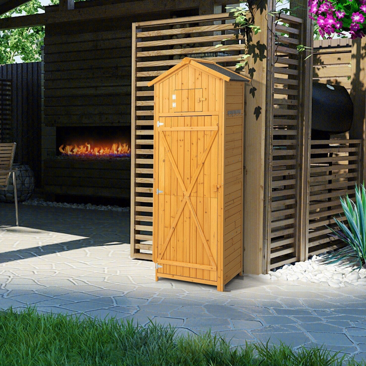 Durable Outdoor Storage Cabinet Tall 180.5cm With Lockable Doors And Foldable Table