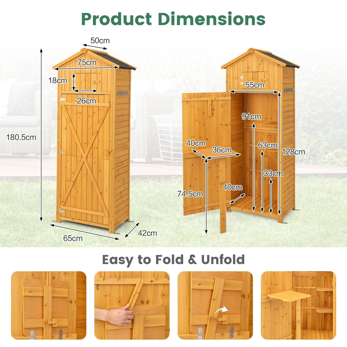 Durable Outdoor Storage Cabinet Tall 180.5cm With Lockable Doors And Foldable Table