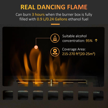 HOMCOM Ethanol Fireplace Free Standing Bioethanol Heater For Small Spaces Point Nine Liter Tank 3 Hour Burn Time Black