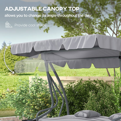 Outsunny Three Person Garden Swing Chair With Adjustable Canopy And Tilting Backrest For Outdoor Family Use