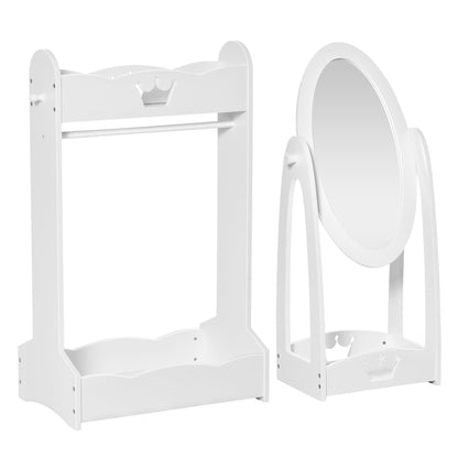 HOMCOM Kids Clothes Rail And Mirror Set With 360 Rotating Full Length Mirror And Hanging Rack