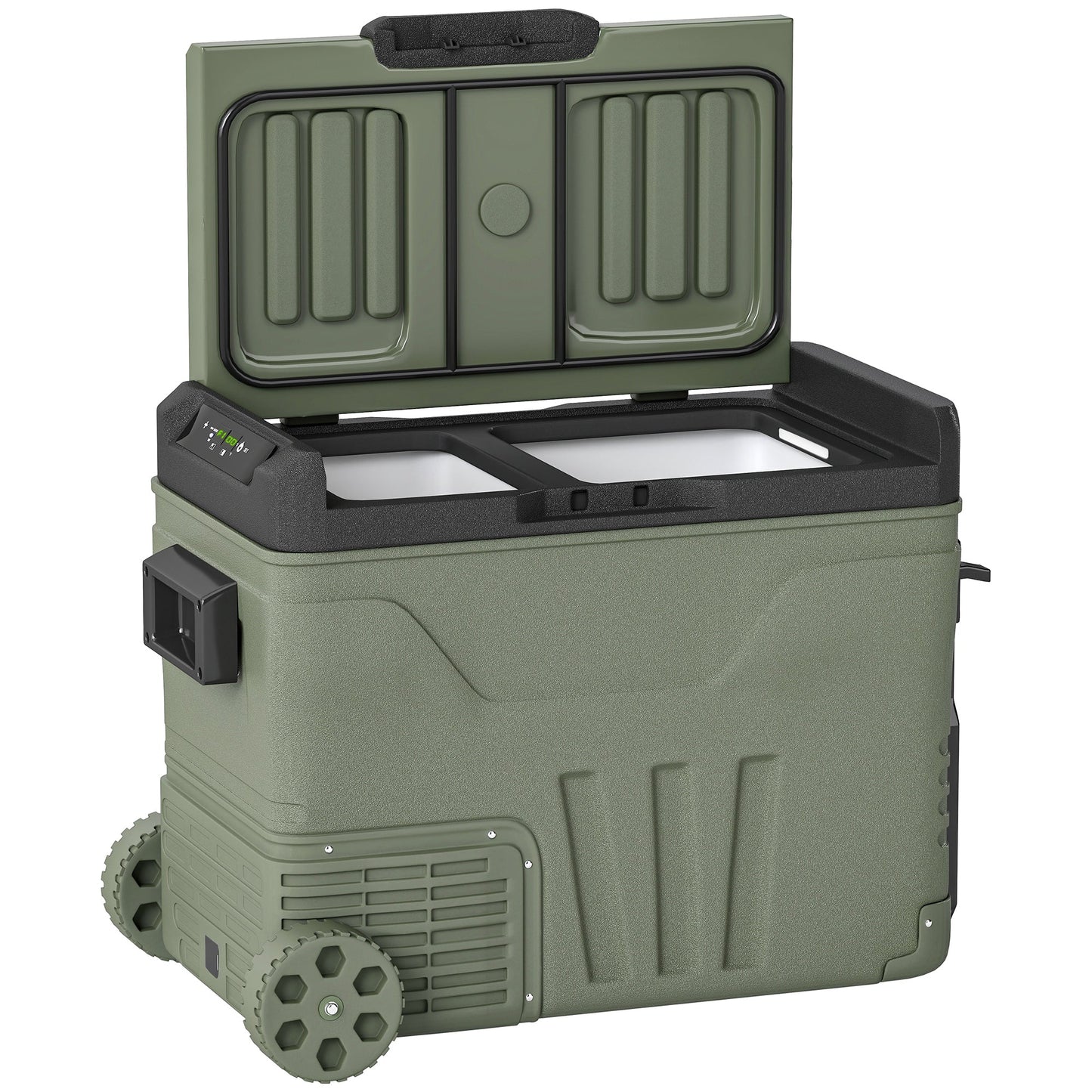 Outsunny 45L Dual Zone Car Fridge Cooler With Off Road Wheels Portable For Road Trips