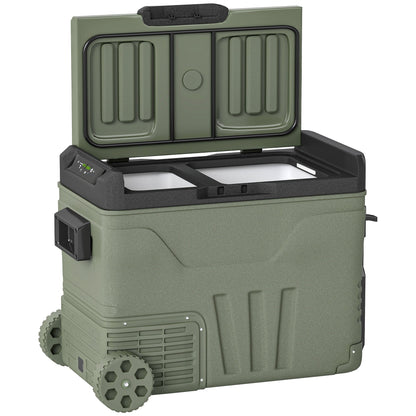 Outsunny 45L Dual Zone Car Fridge Cooler With Off Road Wheels Portable For Road Trips