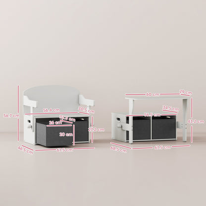 AIYAPLAY 3 In 1 Kids Storage Bench Convertible Table Chair Set With Bins