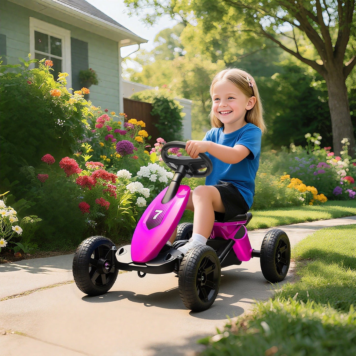 AIYAPLAY Pedal Go Kart for Kids 2 to 5 with Silent EVA Wheels and Sturdy Metal Frame Pink