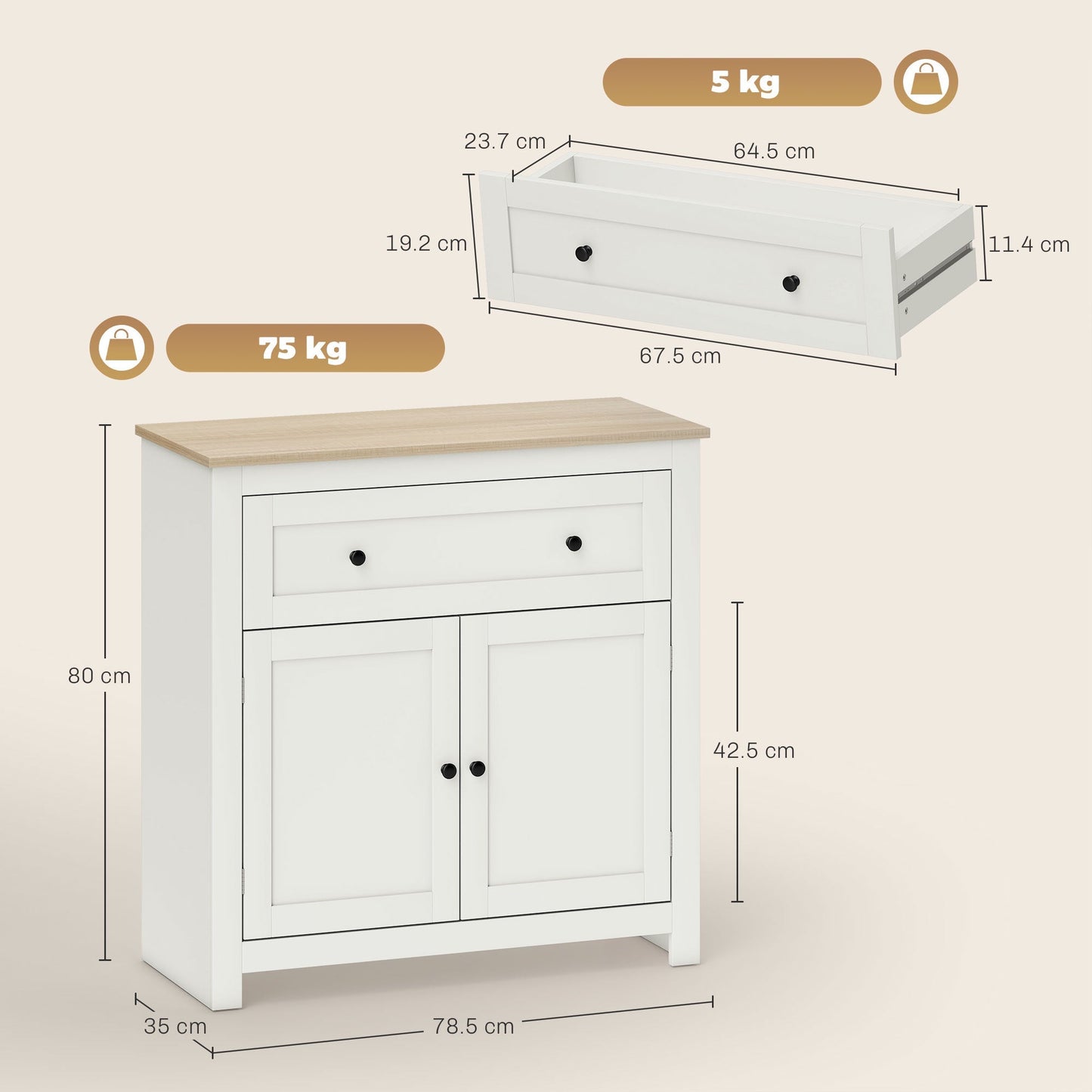 HOMCOM Sideboard Storage Cabinet For Living Rooms And Kitchens With Adjustable Shelf Drawer And Double Doors Cream White