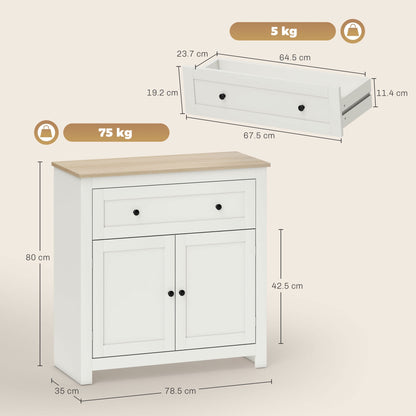 HOMCOM Sideboard Storage Cabinet For Living Rooms And Kitchens With Adjustable Shelf Drawer And Double Doors Cream White