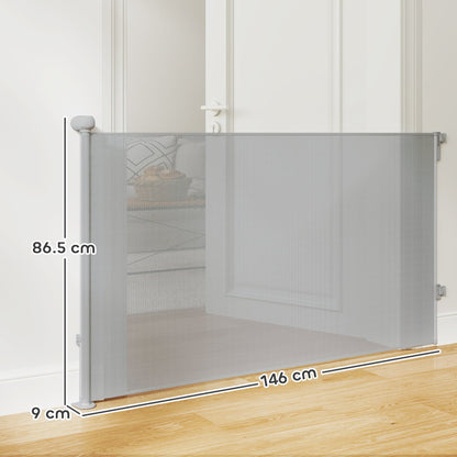 PawHut Retractable Dog Gate For Doorways And Stairways Up To 140 Cm Wide Easy Install With Secure Mesh For Pet Parents