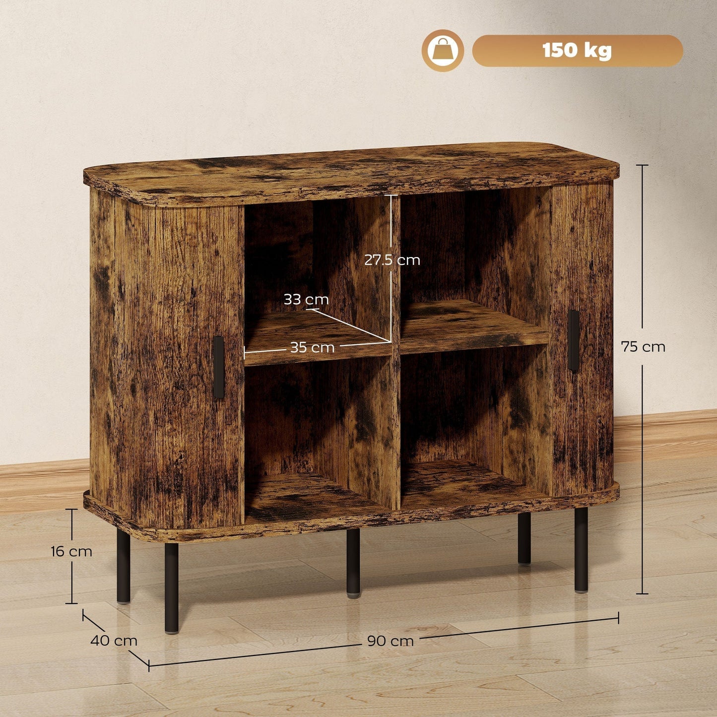 HOMCOM Mid-Century Modern Sideboard Storage Cabinet Slatted Tambour Doors Space Saving Kitchen Unit for Small Spaces