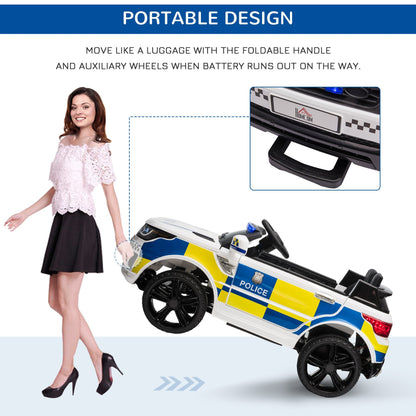 Homcom 12V Kids Electric Police Car With Remote Control 2 Motors Siren Lights For Ages 3 To 6 White