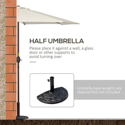Outsunny 3m Half Parasol Wall Mounted Space Saving Balcony Garden Umbrella With Crank Handle Cream