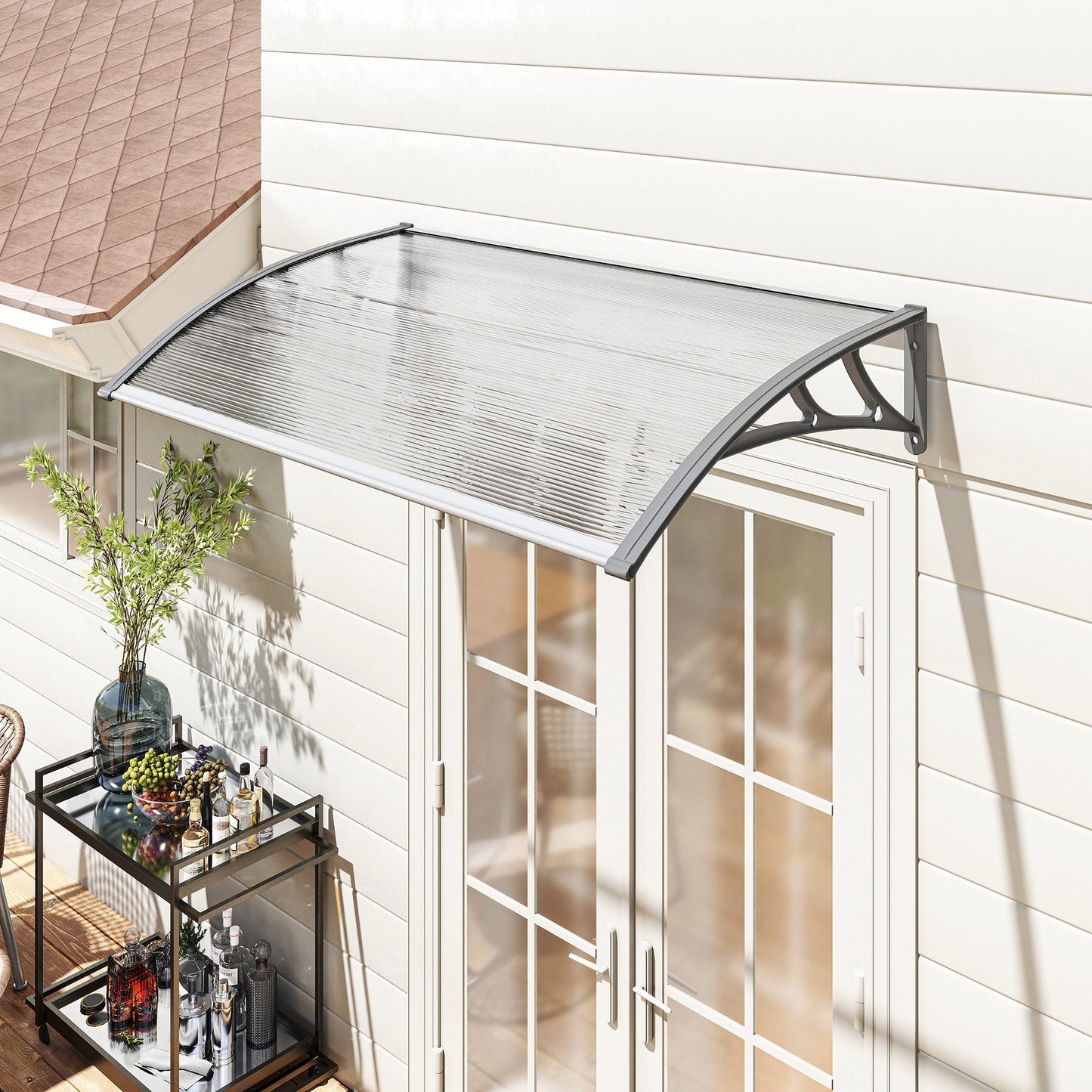 Outsunny Front Door Canopy Outdoor Awning 110x60cm Rain Shelter Aluminium Frame Easy Wall Mount For Homeowners